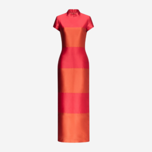 Red Color Block High Neck Maxi Dress