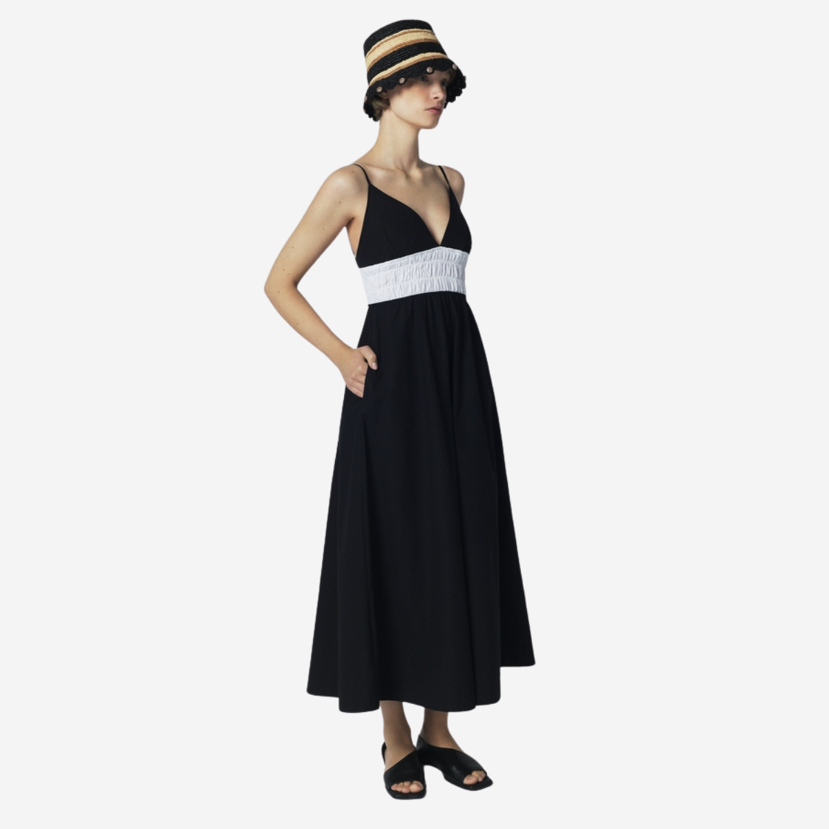 Black White Panel Maxi Dress - Image 3