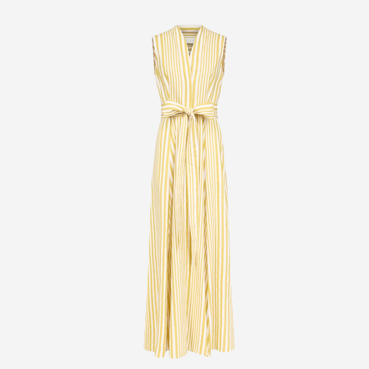 Yellow Striped Tie Waist Maxi Dress