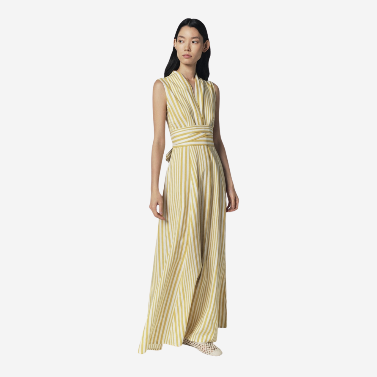 Yellow Striped Tie Waist Maxi Dress - Image 2