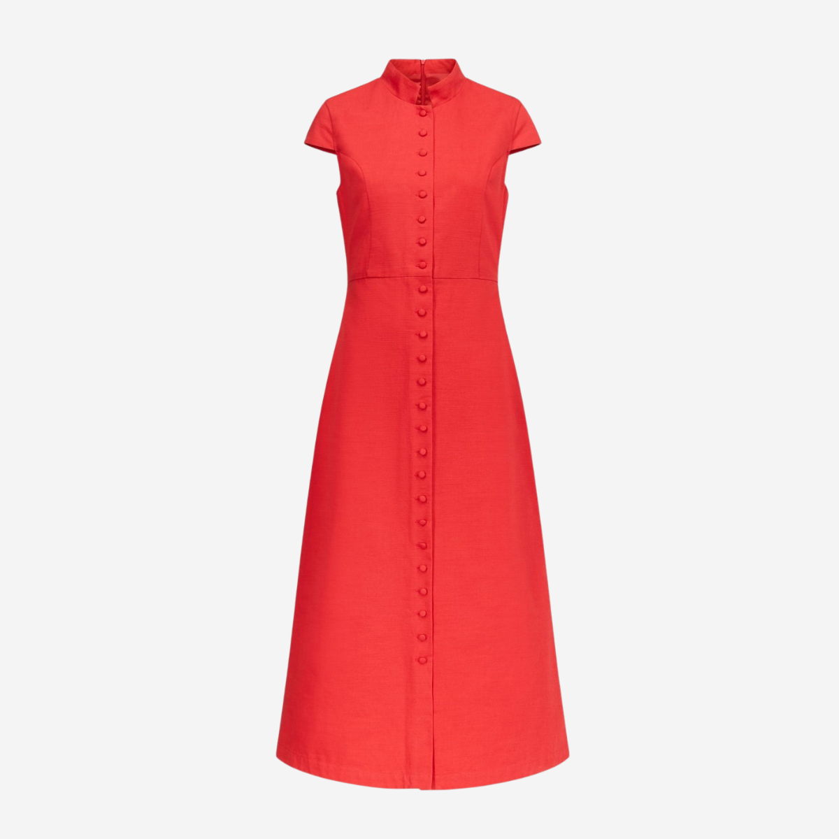 Red Button Front Midi Dress