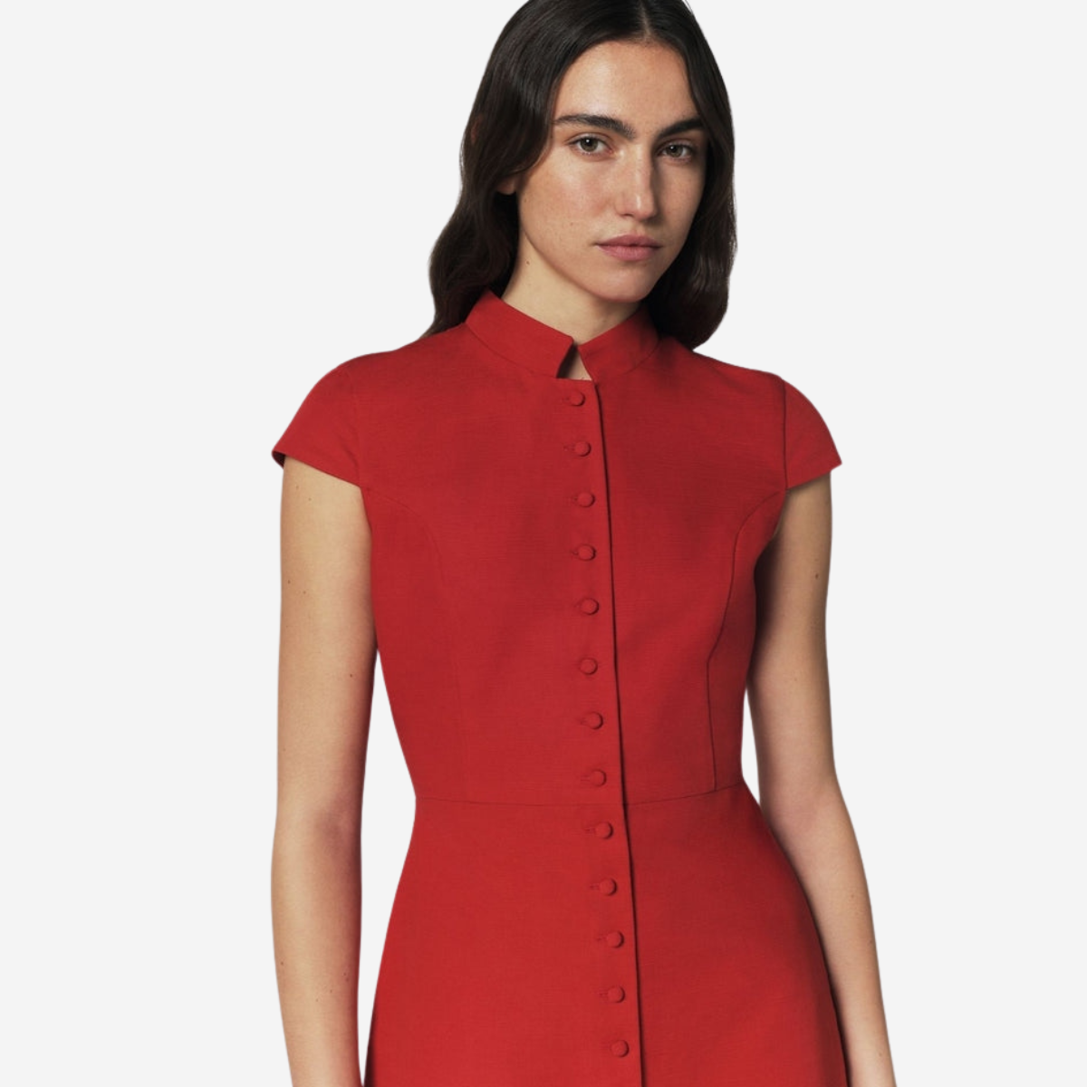 Red Button Front Midi Dress - Image 2