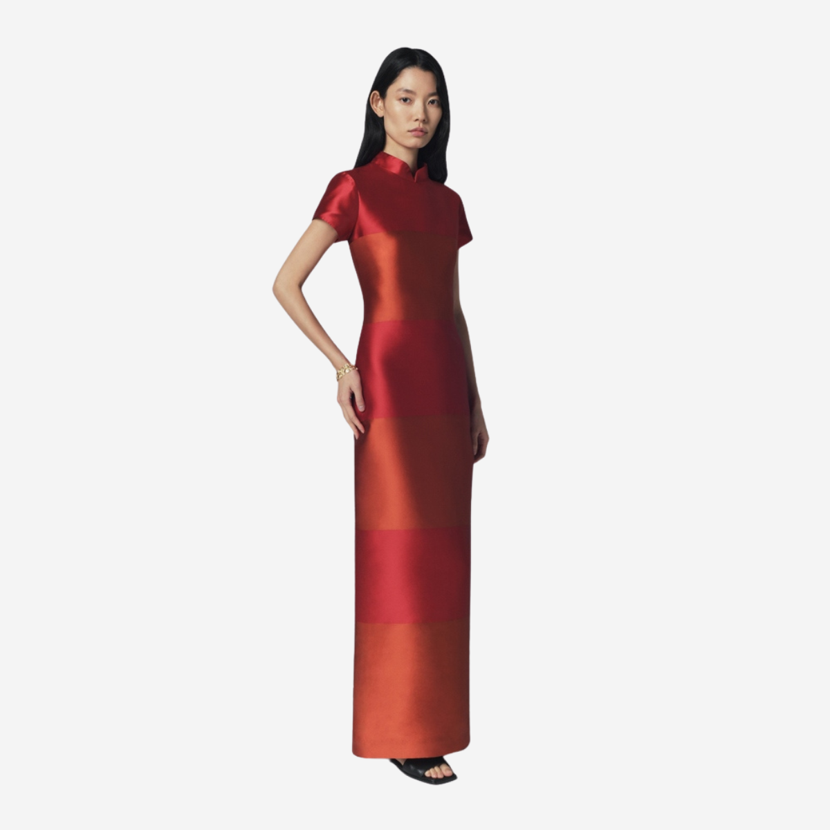 Red Color Block High Neck Maxi Dress - Image 2