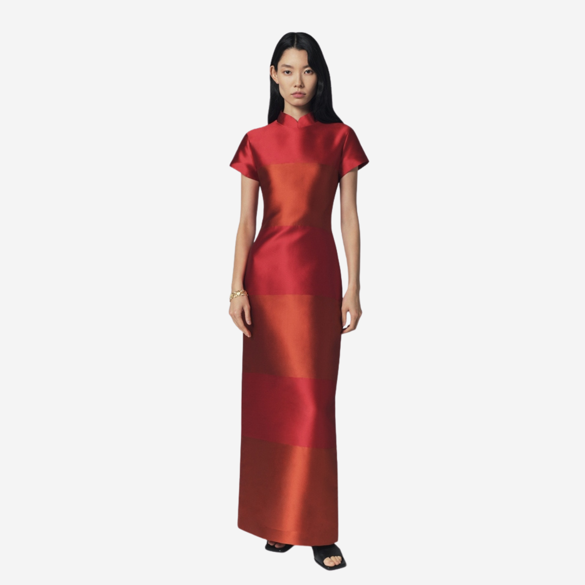 Red Color Block High Neck Maxi Dress - Image 3